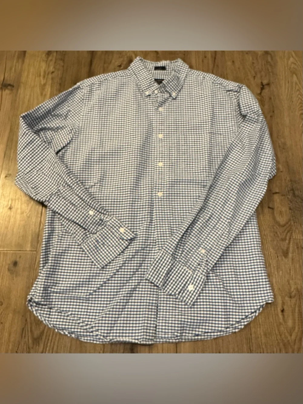EUC J.Crew Men's Slim Blue Gingham Button-Down Shirt - Large